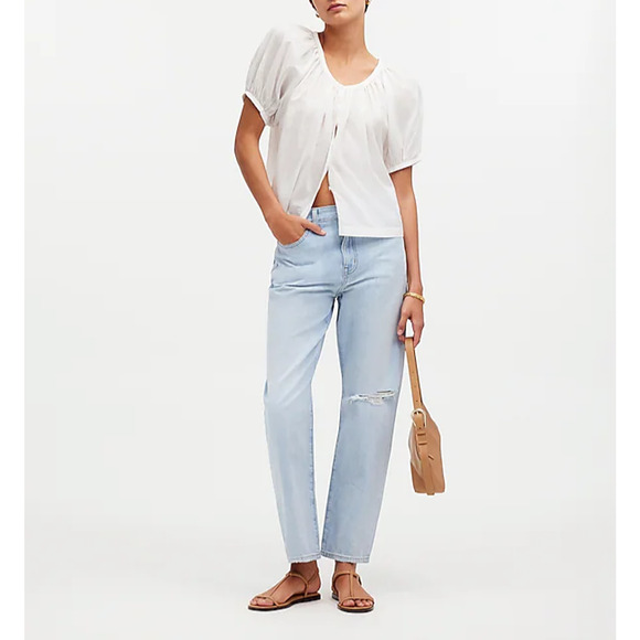 NWT Madewell Womens The '90s Straight Crop Jeans Distressed‎ Denim Blue Size 27